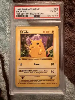1999 Pokemon Pikachu 1st Edition Shadowless Red Cheeks Base Set #58/102 PSA 6 - Image 1