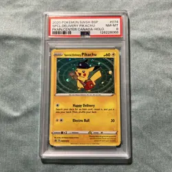 2020 Pokemon Black Star Promo #074 Special Delivery Pikachu Holo PSA 8 - Image 1