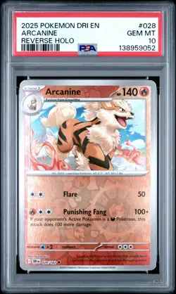 2025 POKEMON DRI EN-DESTINED RIVALS REVERSE HOLO #028 ARCANINE PSA 10 - Image 1