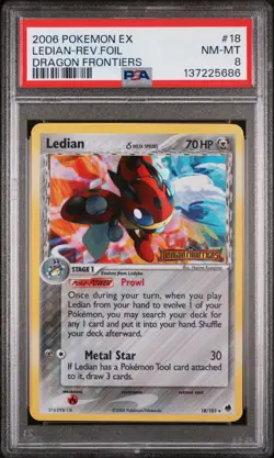 2006 POKEMON EX DRAGON FRONTIERS #18 LEDIAN-REVERSE FOIL PSA 8 - Image 1