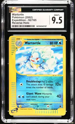 CGC 9.5 MINT+ Wartortle 2002 Expedition 92/165 Reverse Holo Pokemon Card - Image 1