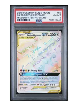 2019 Pokemon Hidden Fates Moltres Zapdos Articuno GX 69/68 Secret Rainbow PSA 8 - Image 1
