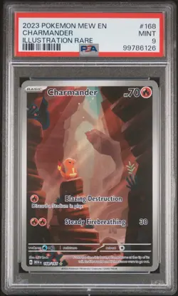 2023 Pokemon Mew EN 151 Charmander Illustration Rare #168/165 PSA 9 MINT - Image 1