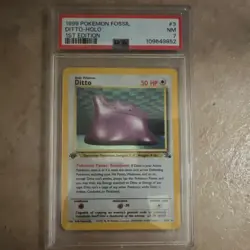 Pokemon 1999 Fossil Ditto 1st Edition Holo PSA 7 3/62 Rare English Card - Image 1