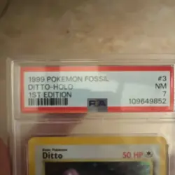 Pokemon 1999 Fossil Ditto 1st Edition Holo PSA 7 3/62 Rare English Card - Image 3