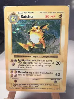 Pokemon TCG Raichu Base Set Holo Shadowless Rare Card 14/102 Vintage WOTC - Image 1