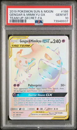 2019 POKEMON SUN & MOON TEAM UP GENGAR & MIMIKYU GX#186 TEAM UP-SECRET-FA PSA 10 - Image 1