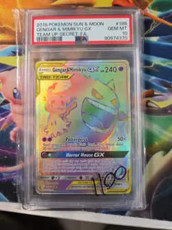 2019 Pokemon Sun And Moon Gengar Mimikyu Gx Team Up Full Art Psa 10 - Image 1
