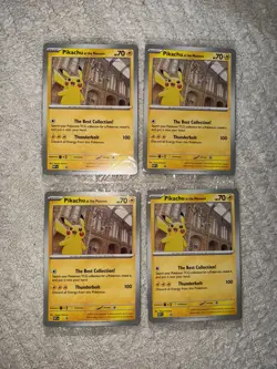Pokemon Natural History Museum Jumbo Pikachu Promo Card in hand (set of 4) - Image 1