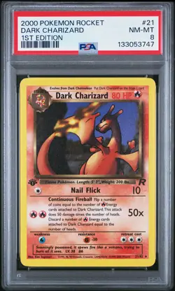 2000 POKEMON ROCKET 1ST ED #21 DARK CHARIZARD PSA 8 - Image 1