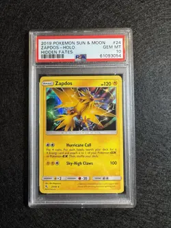 2019 Pokemon Sun & Moon Hidden Fates Zapdos Holo Card 24/68 PSA 10 English - Image 1