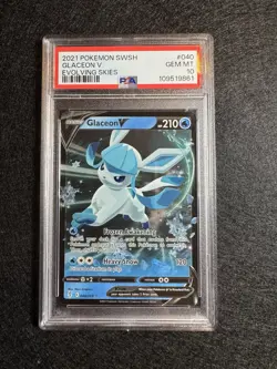 Pokemon 2021 SWSH Evolving Skies Glaceon v Card #175/203 PSA 10 - Image 1