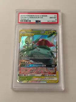 2019 POKEMON Sun & Moon Celebi & Venusaur GX Team Up PSA 8 - Image 1