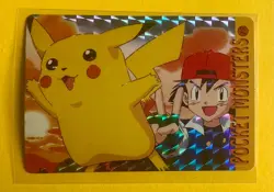 PIKACHU ASH 2 Pokemon Pocket Monsters Japanese Vending Prism Sticker Holo Foil - Image 1