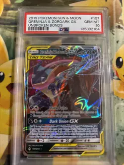 Pokemon TCG Greninja & Zoroark GX Holo Ultra Rare Card Unbroken Bonds Psa 10 - Image 1
