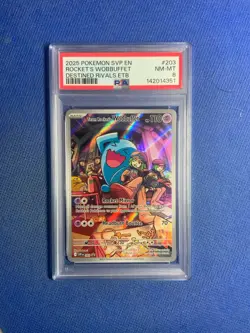 2025 POKEMON SVP EN-SV BLACK STAR PROMO #203 TEAM ROCKET'S WOBBUFFET PSA 8 - Image 1