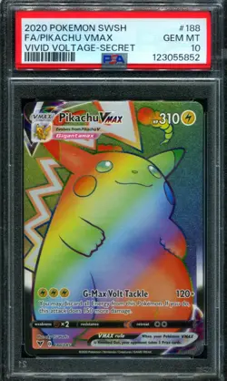 PSA 10 Pikachu VMAX 188/185 Vivid Voltage Secret Rare Rainbow Pokemon Card - Image 1