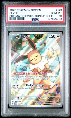 2025 POKEMON PRISMATIC EVOLUTIONS POKEMON CENTER ETB PROMO SVP #173 EEVEE PSA 10 - Image 1