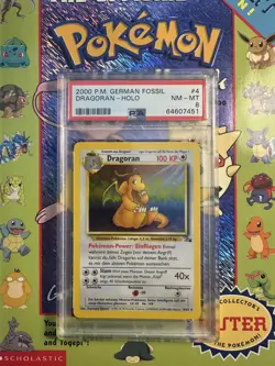 DRAGORAN 4/62 GERMAN FOSSIL 2000, PSA 8 - SWIRL! - Dragonite Pokemon - Image 1