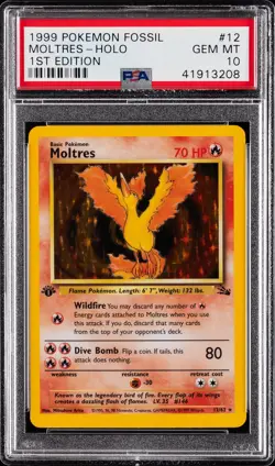 1999 POKEMON FOSSIL 1ST ED #12 MOLTRES-HOLO PSA 10 - Image 1
