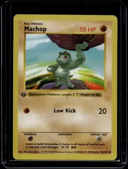 Pokemon TCG Machop 52/102 Base Set Shadowless 1st Edition LP - Image 1