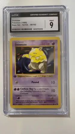 Pokemon TCG Drowzee Base Set 49/102 Regular 1st Edition Shadowless CGC 9 - Image 1