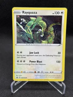 Pokemon TCG Rayquaza SWSH029 Sword & Shield Cosmos Holo Black Star Promo Swirl - Image 1