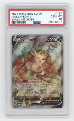 2021 POKEMON SWORD & SHIELD EVOLVING SKIES FULL ART LEAFEON V PSA 10 Q1887 - Image 1