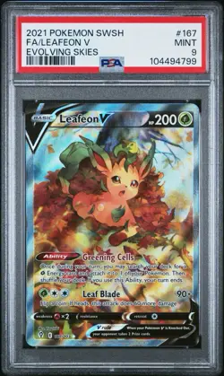 2021 Pokemon Leafeon V 167 Evolving Skies Sword & Shield Alt Full Art PSA 9 Mint - Image 1