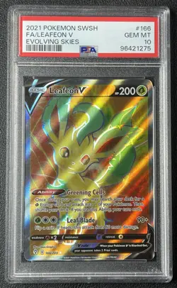 FA LEAFEON V PSA 10 2021 POKEMON SWORD & SHIELD EVOLVING SKIES #166/203 FULL ART - Image 1