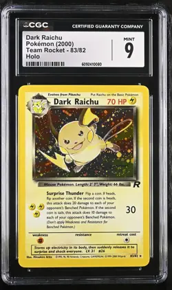 CGC 9 MINT Dark Raichu 2000 Team Rocket 83/82 Holo Pokemon Card - Image 1