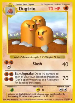 Dugtrio - 19/102 - Pokemon Base Set Shadowless Rare Card WOTC LP - Image 1