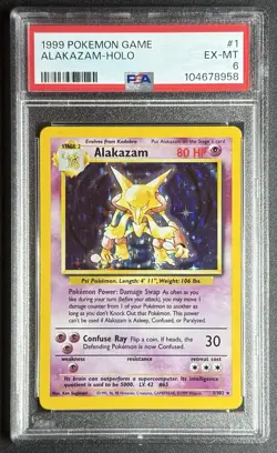 1999 Pokemon Alakazam 001/102 #1 Base Set Unlimited Holo PSA 6 EX NM English - Image 1