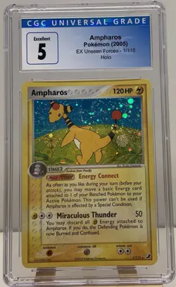CGC 5 Ampharos 2005 EX Unseen Forces 1/115 Holo Pokemon - Image 1