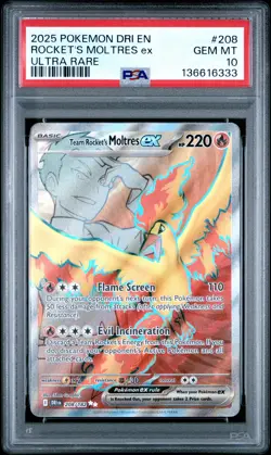 2025 POKEMON DRI EN-DESTINED RIVALS ULTRA RARE TEAM ROCKET'S MOLTRES EX PSA 10 - Image 1