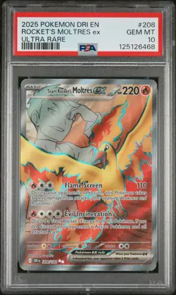 2025 POKEMON DRI EN-DESTINED RIVALS ULTRA RARE TEAM ROCKET'S MOLTRES EX PSA 10 - Image 1
