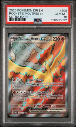 2025 POKEMON DRI EN-DESTINED RIVALS ULTRA RARE TEAM ROCKET'S MOLTRES EX PSA 10 - Image 1