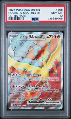 2025 POKEMON DRI EN-DESTINED RIVALS ULTRA RARE TEAM ROCKET'S MOLTRES EX PSA 10 - Image 1
