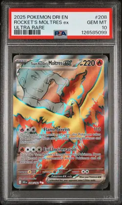 2025 POKEMON DRI EN-DESTINED RIVALS ULTRA RARE TEAM ROCKET'S MOLTRES EX PSA 10 - Image 1