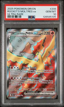 2025 POKEMON DRI EN-DESTINED RIVALS ULTRA RARE TEAM ROCKET'S MOLTRES EX PSA 10 - Image 1