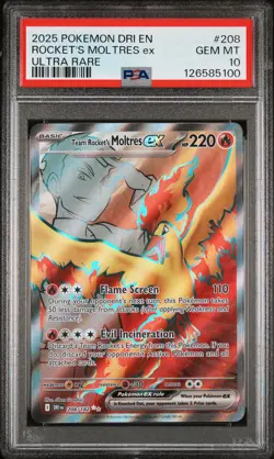 2025 POKEMON DRI EN-DESTINED RIVALS ULTRA RARE TEAM ROCKET'S MOLTRES EX PSA 10 - Image 1
