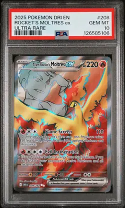 2025 POKEMON DRI EN-DESTINED RIVALS ULTRA RARE TEAM ROCKET'S MOLTRES EX PSA 10 - Image 1