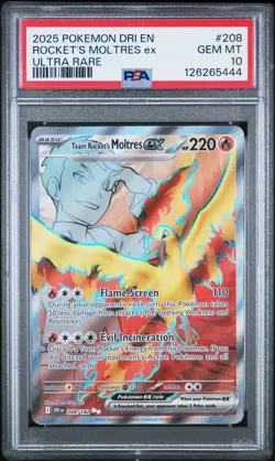 2025 POKEMON DRI EN-DESTINED RIVALS ULTRA RARE TEAM ROCKET'S MOLTRES EX PSA 10 - Image 1