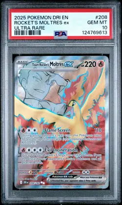 2025 POKEMON DRI EN-DESTINED RIVALS ULTRA RARE TEAM ROCKET'S MOLTRES EX PSA 10 - Image 1