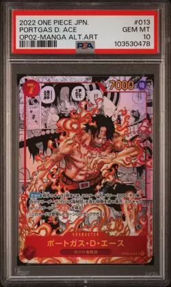 2022 ONE PIECE JPN OP02-PARAMOUNT WAR MANGA ALTERNATE ART PORTGAS D. ACE PSA 10 - Image 1