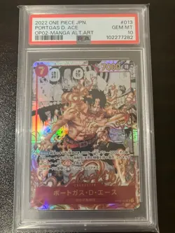 PSA 10 Portgas D. Ace OP02-013 Manga Alt Art Japanese One Piece Card GEM MINT 20 - Image 1