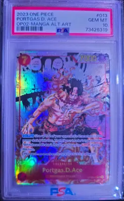 PSA 10 ONE PIECE English Card Game Portgas D. Ace Manga Alternate Art OP02-013 - Image 1
