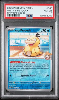 2025 POKEMON DRI EN-DESTINED RIVALS REVERSE HOLO #045 MISTY'S PSYDUCK PSA 8 - Image 1