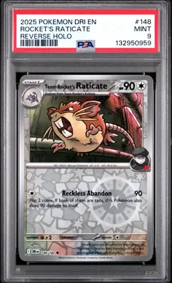 2025 POKEMON DRI EN-DESTINED RIVALS REVERSE HOLO TEAM ROCKET'S RATICATE PSA 9 - Image 1