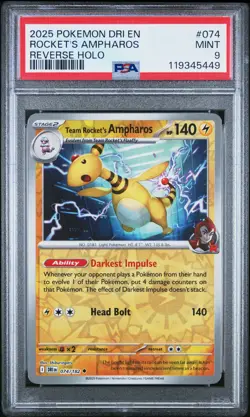 PSA 9 2025 Pokemon Dri En-Destined Rivals Rocket'S Ampharos #074 Reverse Holo - Image 1